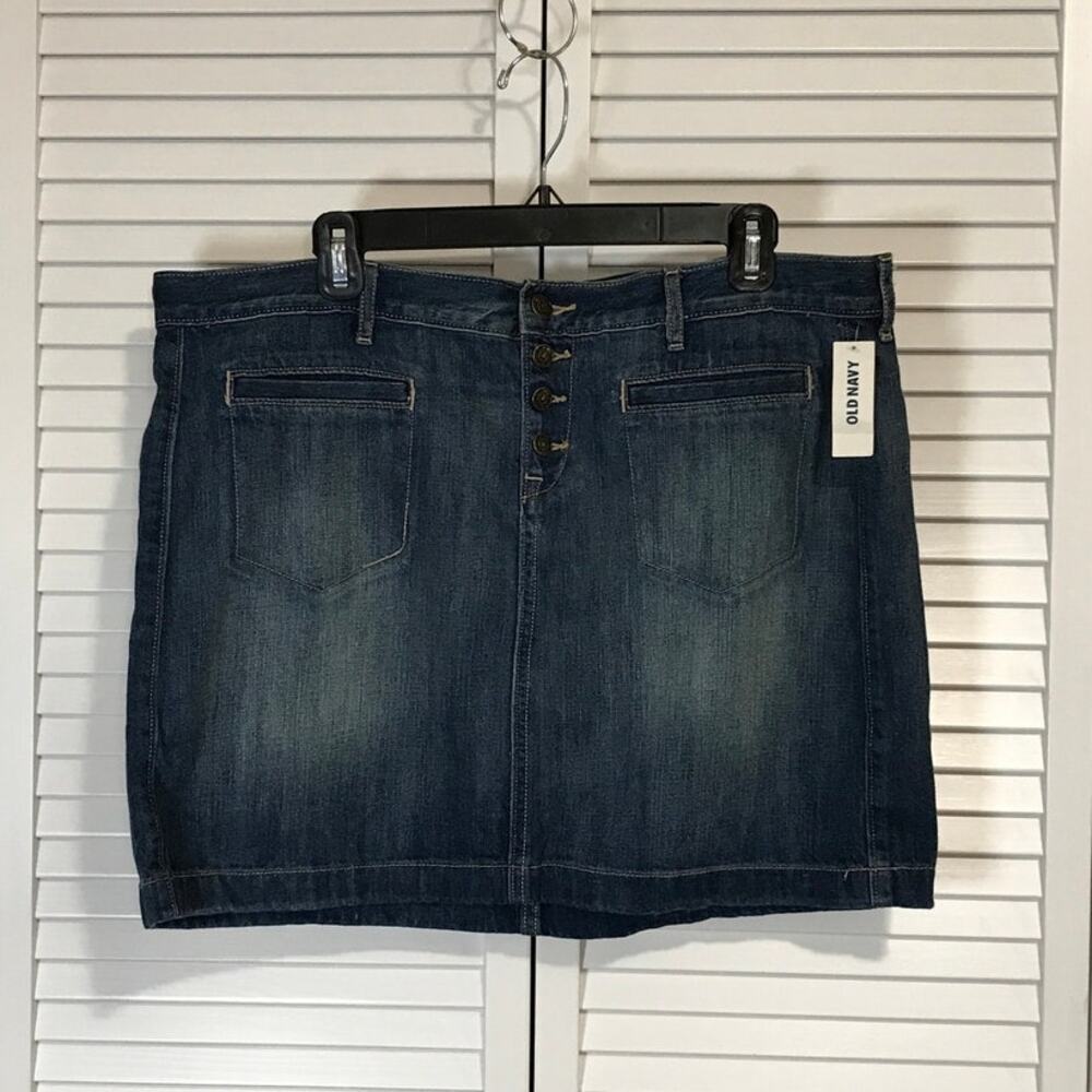 NWT Old Navy Denim Blue Dark Wash Button-Fly Mini Jean Skirt Women 14